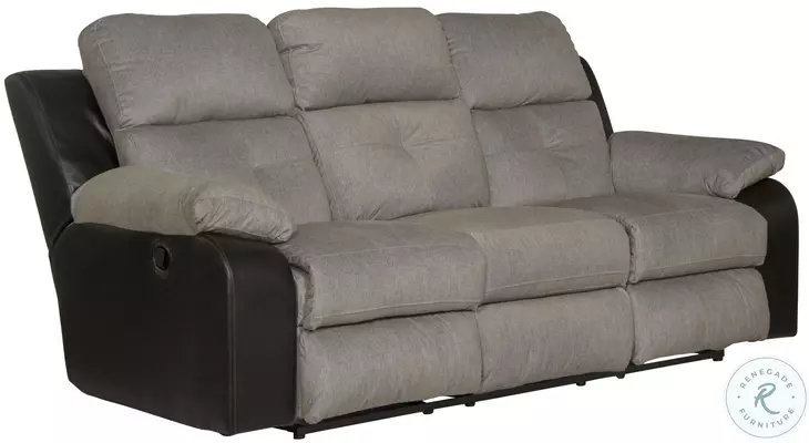 Felix Black And Granite Triple Seat Reclining 90" Sofa with Drop Down Table