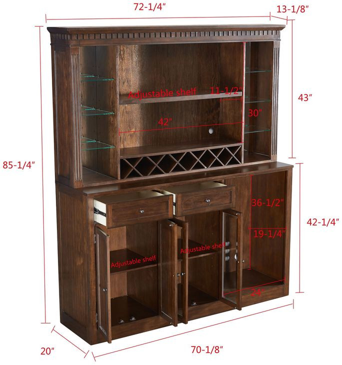 Manchester Distressed Walnut Back Bar with Hutch