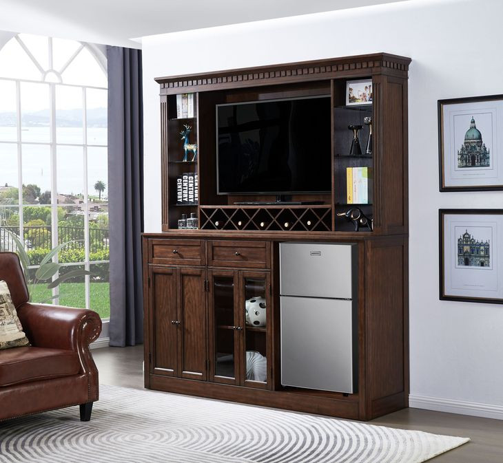Manchester Distressed Walnut Back Bar with Hutch