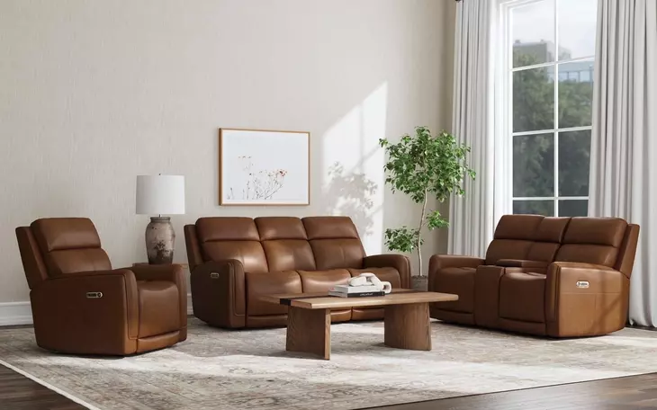 Alister Sedona Brown 71" Triple Power Glider Reclining Loveseat with Console and USB Charging
