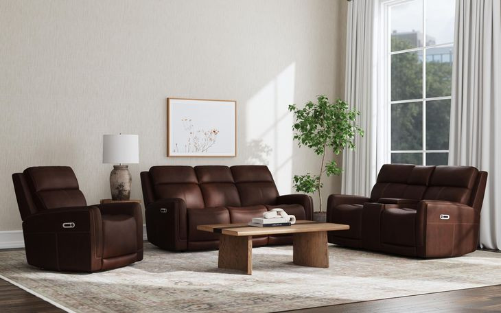 Alister Burnt Umber Triple Power Glider Reclining Living Room Set