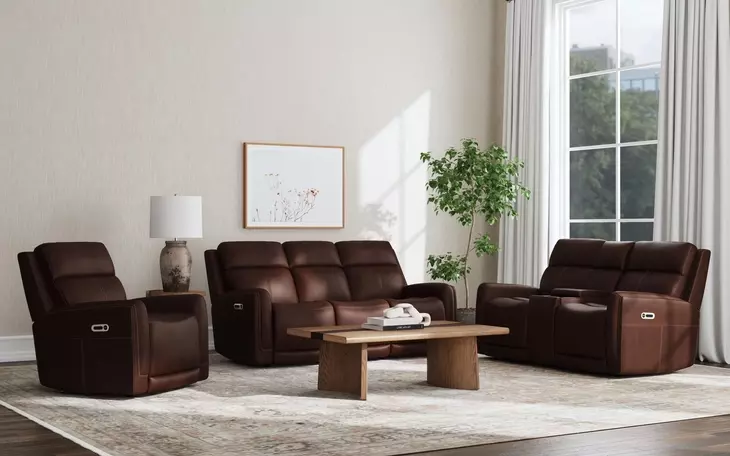 Alister Burnt Umber Triple Power Glider Reclining Living Room Set