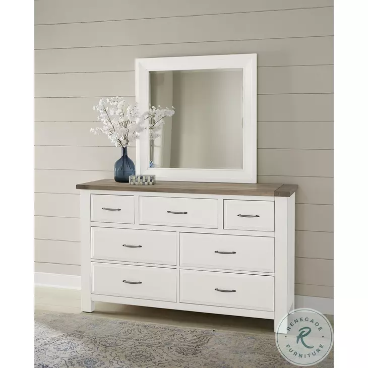 Maple Road Soft White and Natural Top 7 Drawer Dresser From