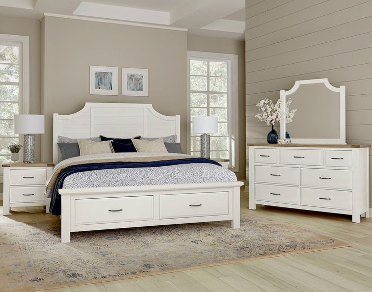 Maple Road Soft White King Scalloped Storage Panel Bed
