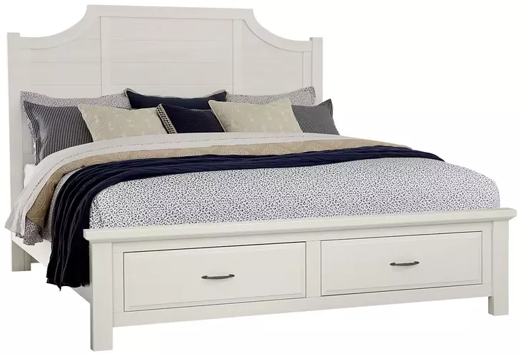 Maple Road Soft White King Scalloped Storage Panel Bed