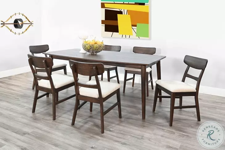 Rustic Refined Dark Brown Mid Century Wood Rectangular Dining Room Set