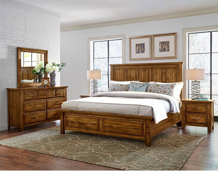 Maple Road Antique Amish King Mansion Storage Panel Bed