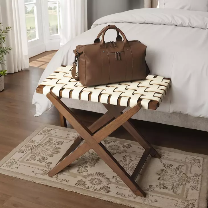Cipriani White and Brown Leather Luggage Rack