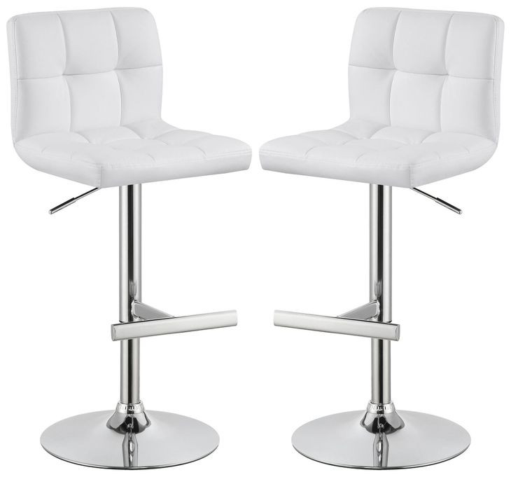 Lenny Chrome And White Adjustable Height Bar Stool Set of 2