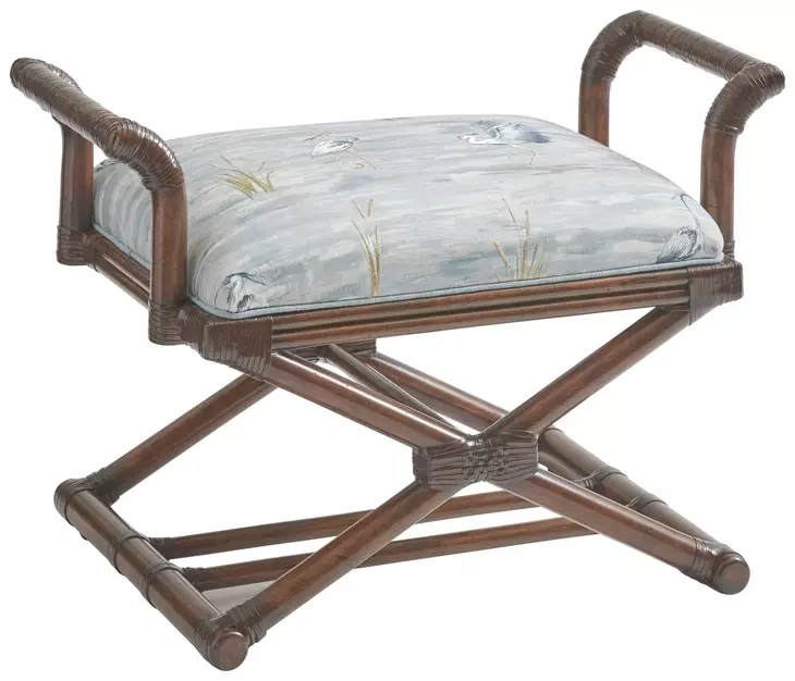 Palm Desert Echo Beach Blue and White Upholstered 32" Bed Bench