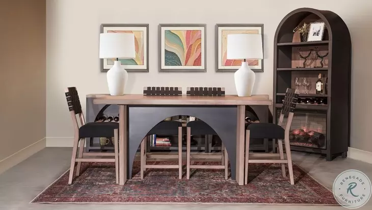 Golden Hearth Brown Arch Rectangular Counter Height Dining Table Set