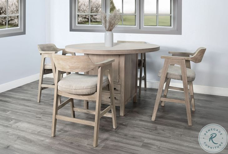 Coastal Cove Natural 54" Round Counter Height Dining Table with Storage