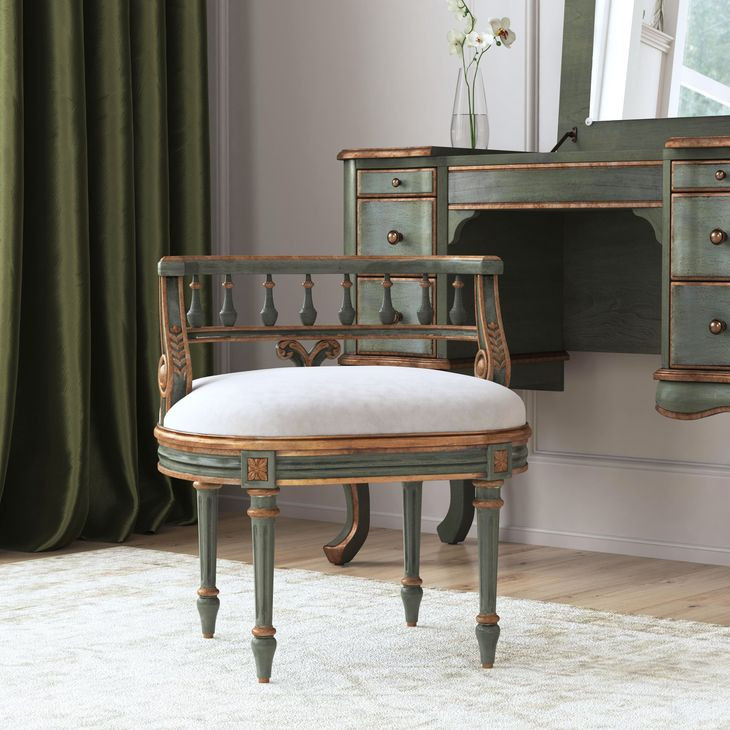 Hathaway Royal Pastel Green 23" Oval Upholstered Vanity Seat