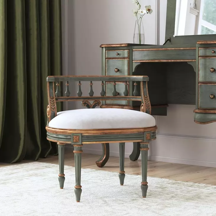 Hathaway Royal Pastel Green 23" Oval Upholstered Vanity Seat