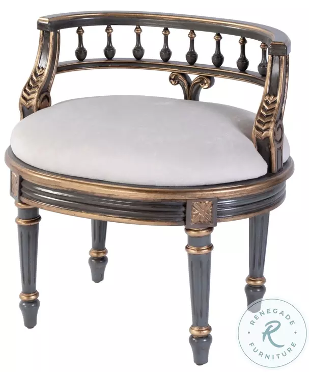 Hathaway Ivory Oval Upholstered Vanity Stool