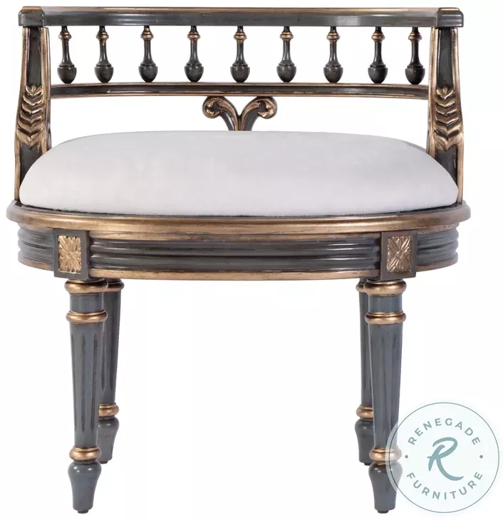 Hathaway Ivory Oval Upholstered Vanity Stool