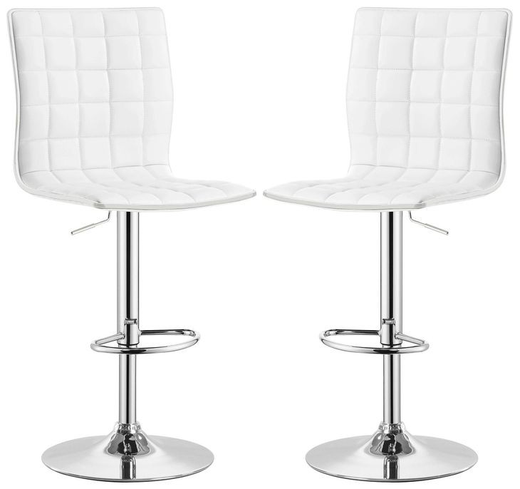 Ashbury White And Chrome Upholstered Adjustable Bar Stool Set of 2