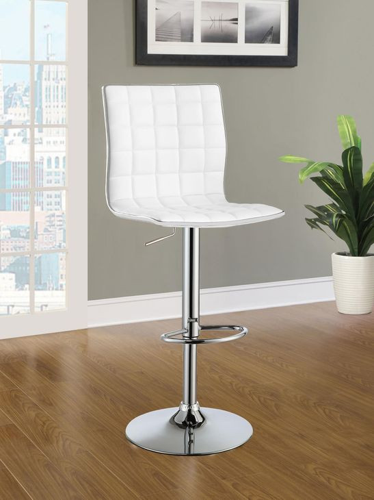 Ashbury White And Chrome Upholstered Adjustable Bar Stool Set of 2