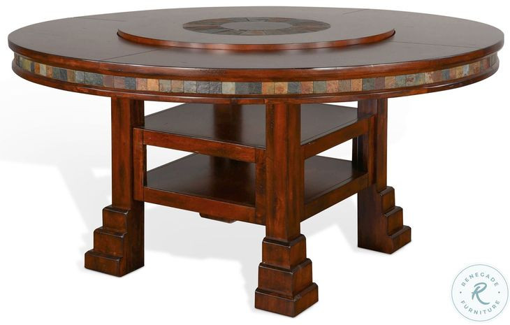 Cozy Luxe Dark Brown 60" Round Adjustable Height Dining Table with Lazy Susan
