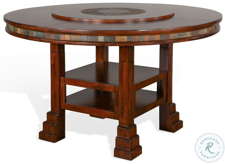 Cozy Luxe Dark Brown 60" Round Adjustable Height Dining Table with Lazy Susan