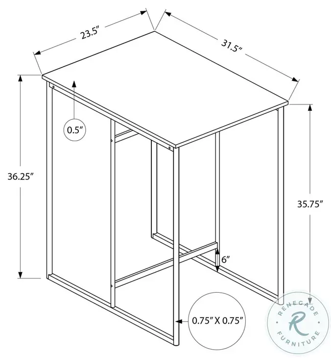 1241 Grey Laminate And White Metal 32" Rectangular Counter Height Dining Table