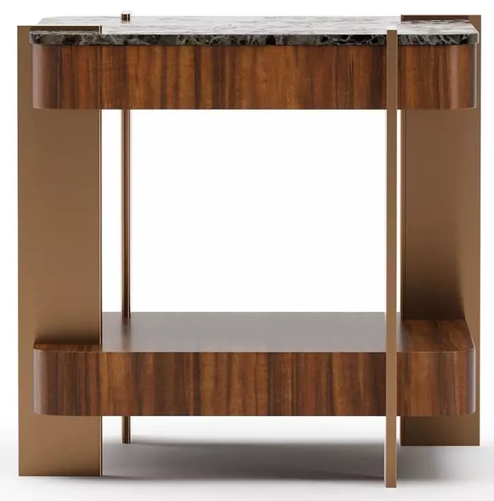 Altura Smoked Walnut and Champagne Gold Square Stone Top Side Table