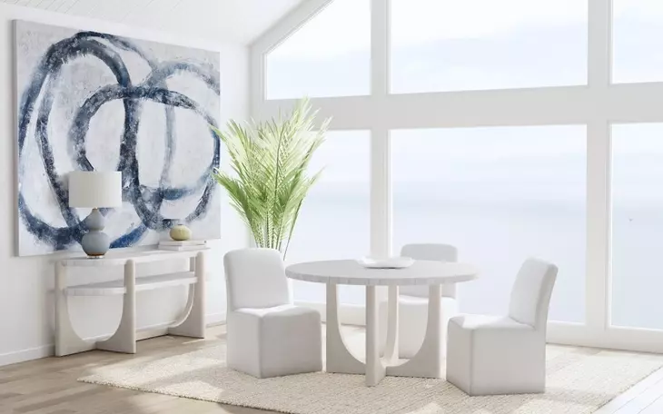 Gavin Driftwood and White 54" Round Marble Top Dining Table