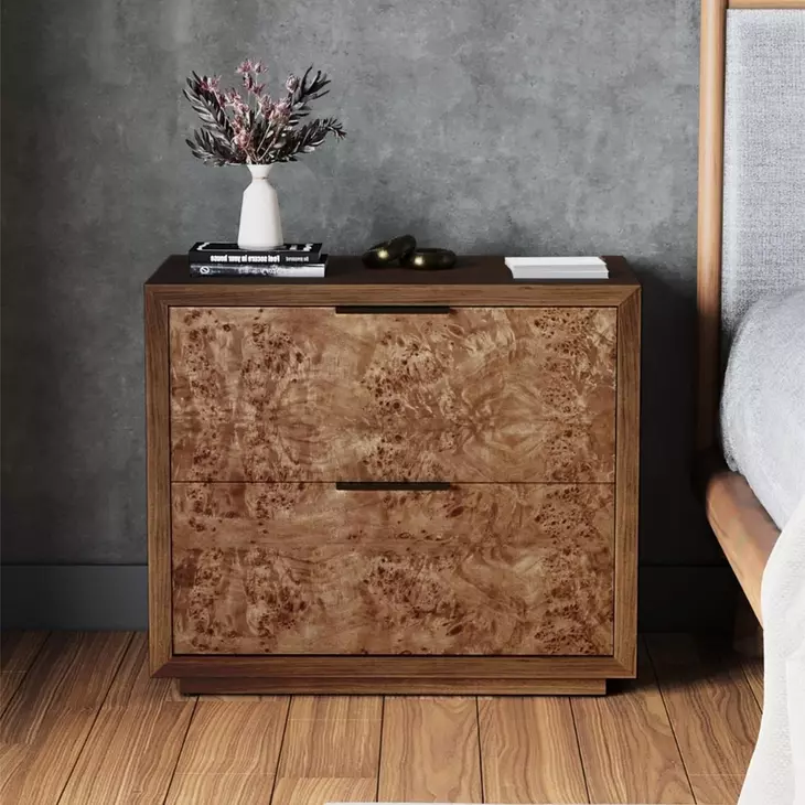 Milan Walnut 2 Drawer Nightstand