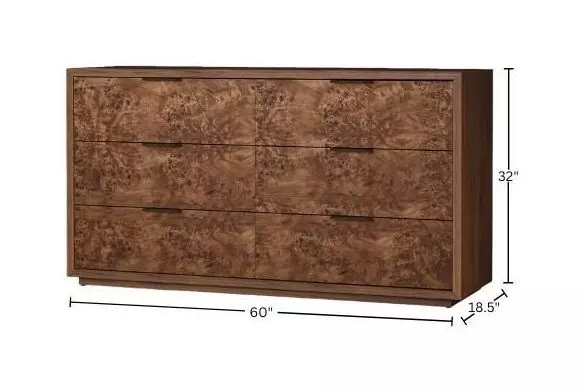 Milan Walnut 6 Drawer Dresser