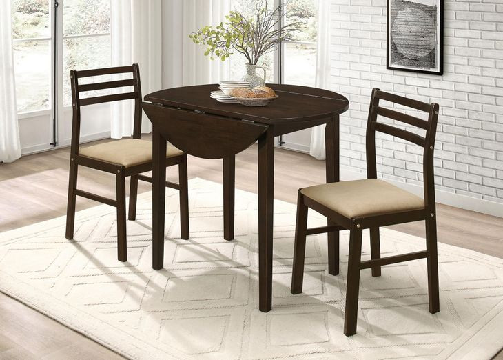 Bucknell Cappuccino And Tan 3 Piece Drop Leaf Dining Set