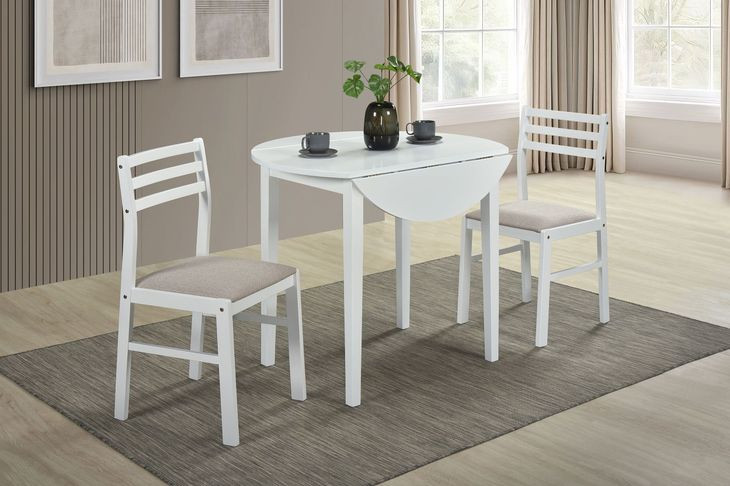 Bucknell White and Beige Upholstered 3 Piece Double Drop Leaf Dining Set