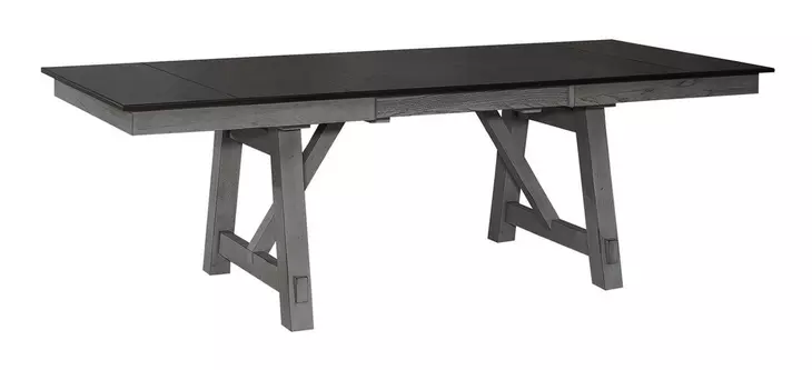 Newport Smokey and Carbon Gray Upholstered 6 Piece Extendable Trestle Base Dining Set