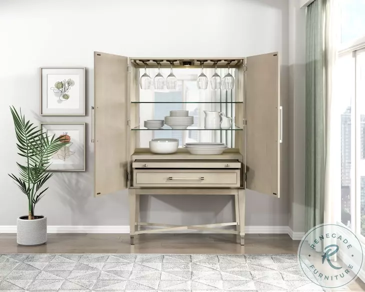 Genoa Light Oak Bar Cabinet with LED Lighting