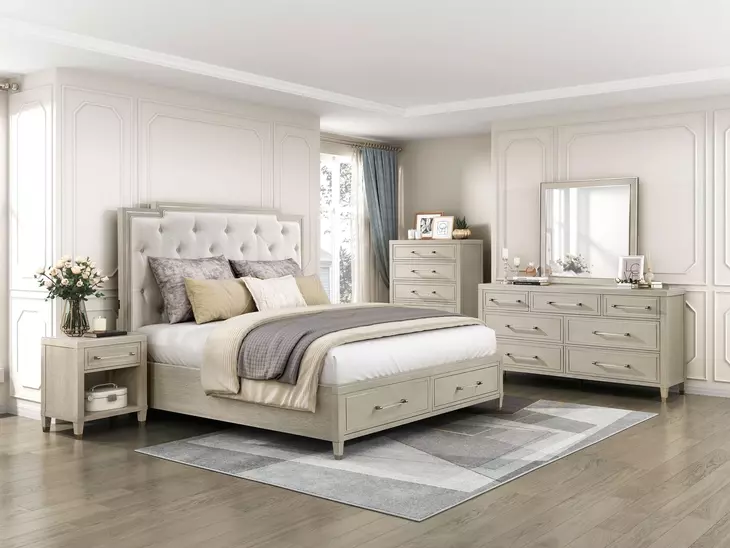 Genoa Light Oak Upholstered Storage Platform Bedroom Set