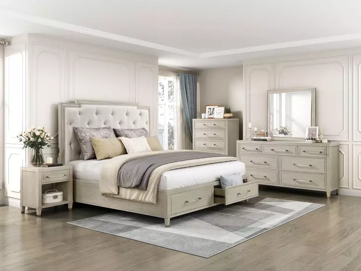 Genoa Light Oak Upholstered Storage Platform Bedroom Set