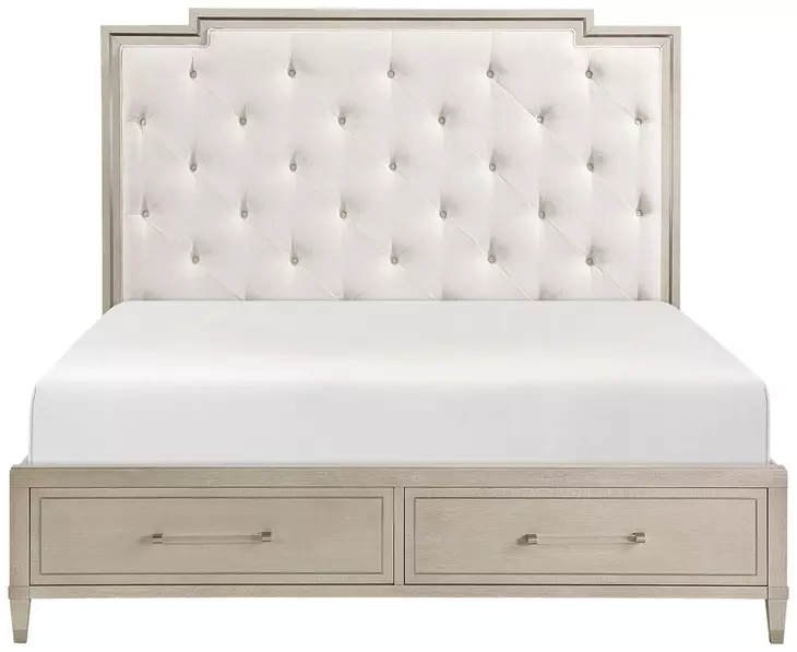 Genoa Light Oak California King Upholstered Storage Platform Bed with USB Charging