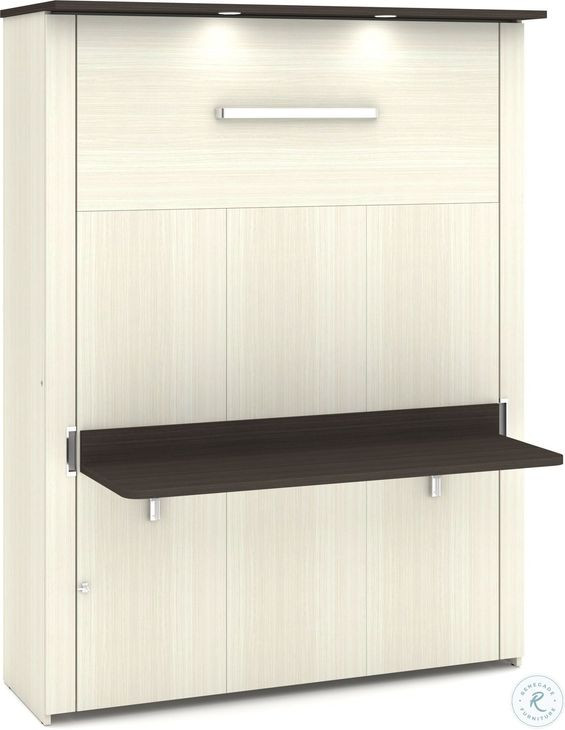 Lumina White Chocolate Queen Wall Bed with Desk and 2 Storage Units ...