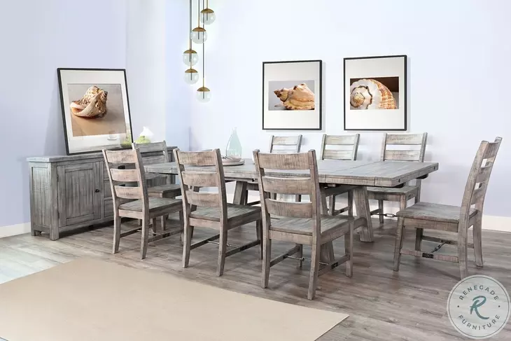 Rustic Refined Gray Alpine 106" Extendable Rectangular Dining Table with Turnbuckle
