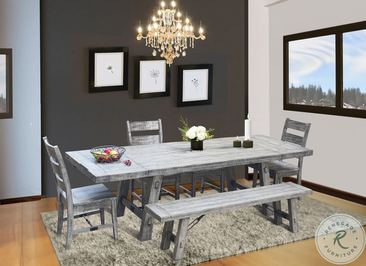 Rustic Refined Gray Alpine 106" Extendable Rectangular Dining Table with Turnbuckle