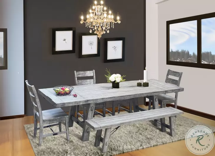 Rustic Refined Gray Alpine 106" Extendable Rectangular Dining Table with Turnbuckle