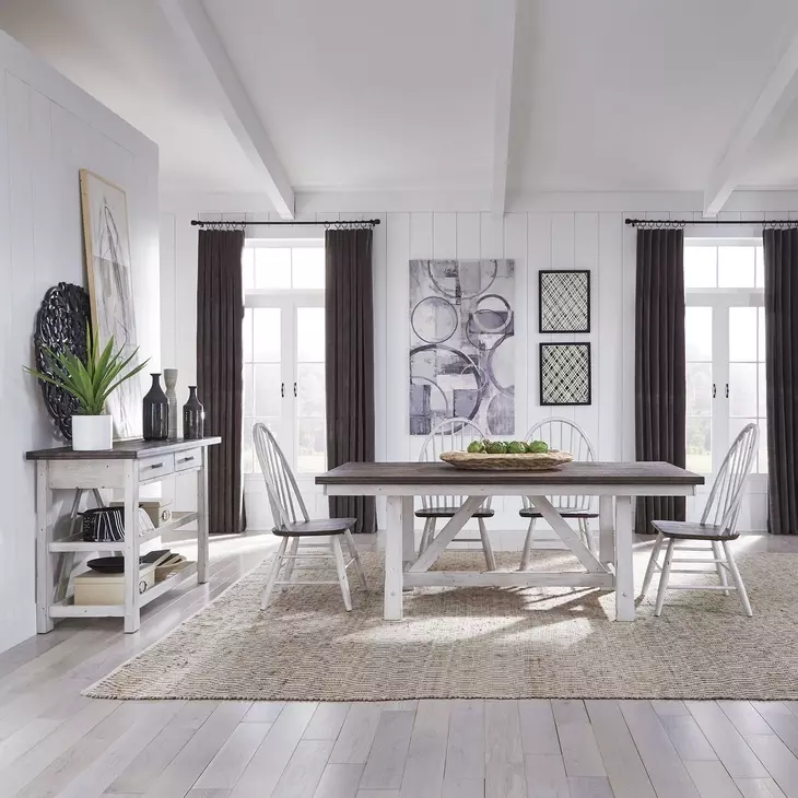 Harvest Grove White and Brown 5 Piece Trestle Base Dining Set