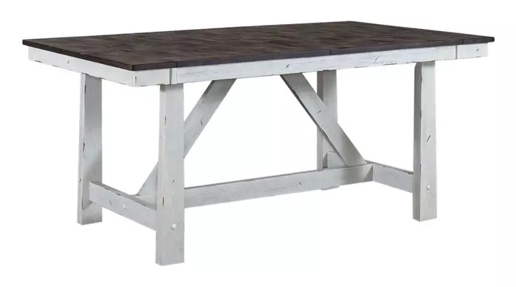 Farmhouse White and Brown 5 Piece Extendable Trestle Base Dining Set