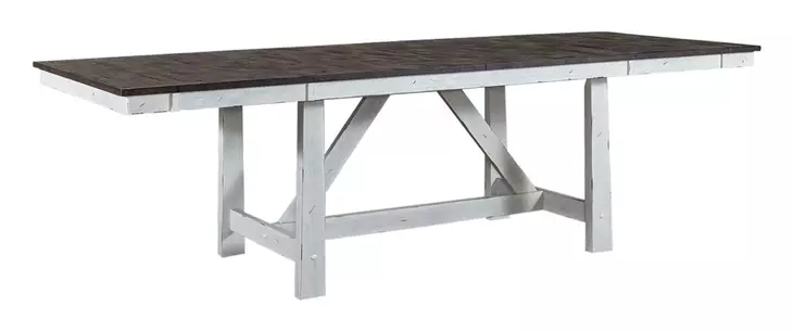 Farmhouse White and Brown 7 Piece Extendable Trestle Base Dining Set