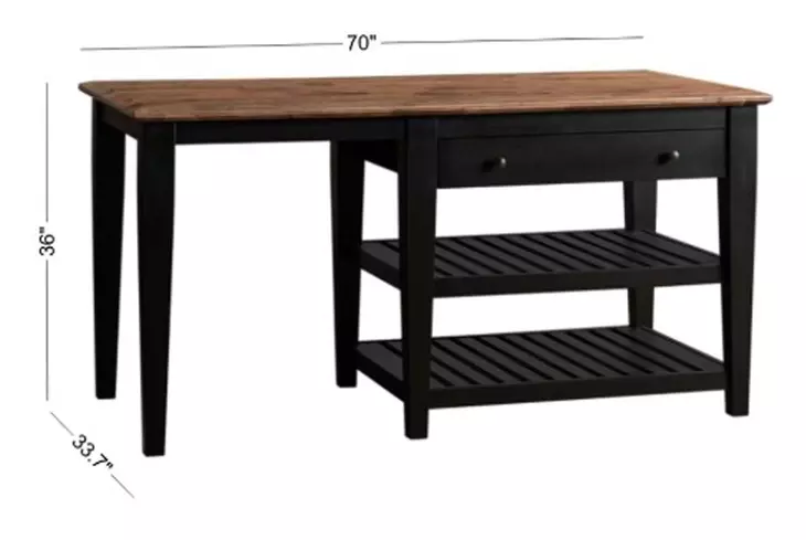 Austin Natural Mango and Black 70" Rectangular Kitchen Island