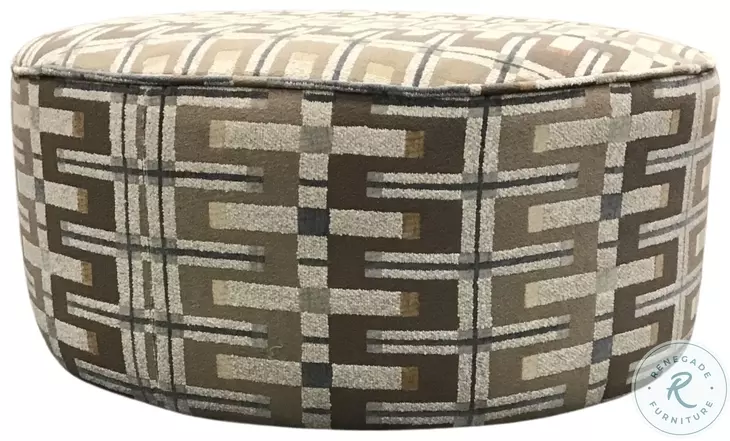Nolte Pebble Brown and Gray Upholstered Round Cocktail Ottoman