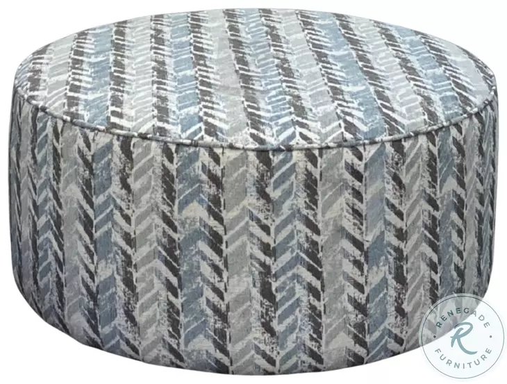 Wowza Mink Blue and Brown Upholstered Round Cocktail Ottoman