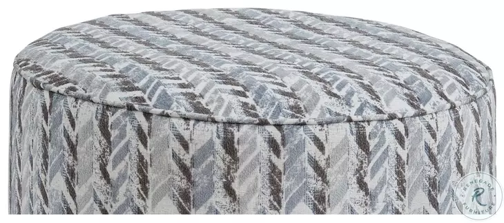 Wowza Mink Blue and Brown Upholstered Round Cocktail Ottoman