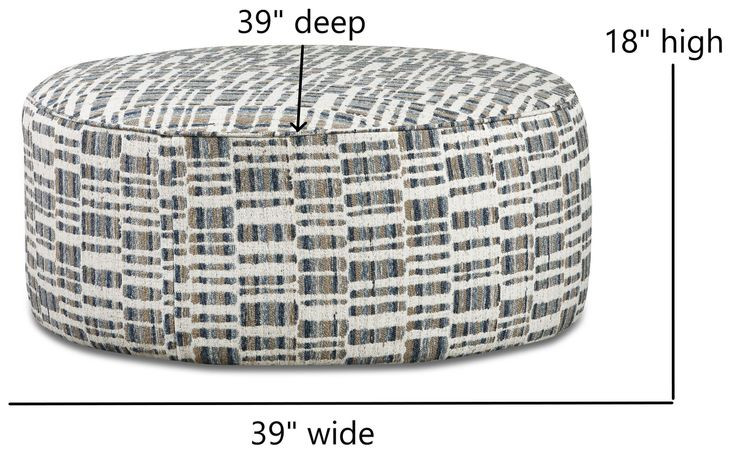 Universal Denim Blue and White Round Cocktail Ottoman