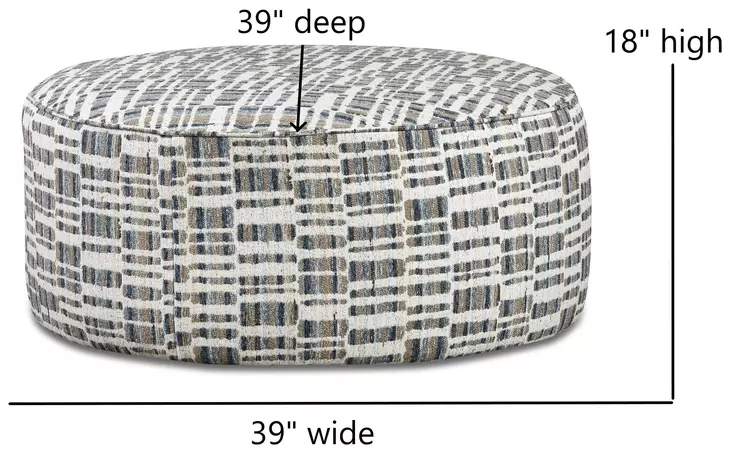Universal Denim Beige and Blue Upholstered Round Cocktail Ottoman