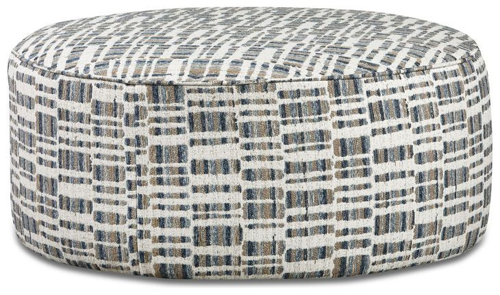 Universal Denim Blue and White Round Cocktail Ottoman